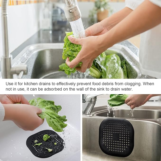 2 Pieces Shower Drain Hair Catcher Bathtub Stopper Home Drain Protectors Drain Cover with Sucker Water Trap Sink Cover for Bathroom Bathtub and Kitchen (Black,Black)