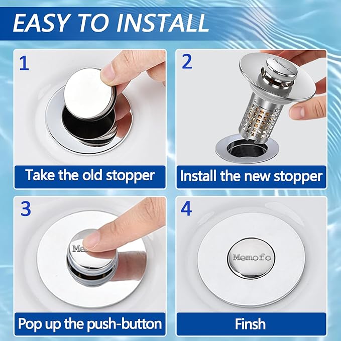 (2PCS) Bathroom Sink Drain Strainer, Stainless Steel Pop-up Strainer Basket Hair Catcher with Removable Basket, Brass Bullet Core, Universal Fit 1.1-2.36 Inch