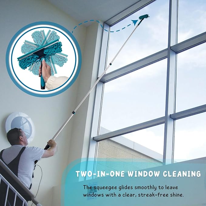 Cobweb Duster with 5-12 Ft Extension Pole, Spider Web Brush with Long Telescoping Pole for 20 Feet Reach, Window Cleaning Squeegee with Scrubber, High Ceiling Fan Dusters