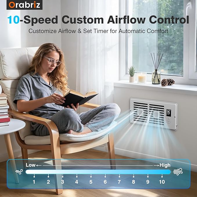 AC Vent Booster Fan 4" x 10" Register, Quiet 10-Speed Air Booster with Thermostat Control, Remote & LCD Display, Aroma Pad Slot, Improves Airflow for Small Rooms
