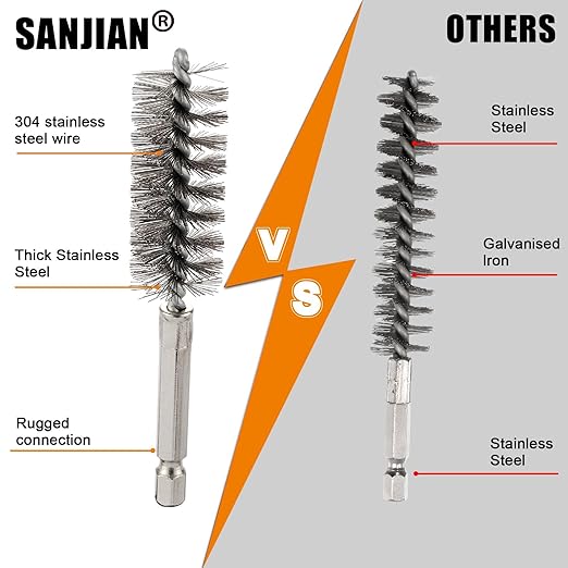 Wire Brush for Drill 10Pcs, Bore Brush Set 10 Size, Drill Brush, Wire Brushes for Cleaning, Drill Brush Attachments with 1/4" Hex Shank and Twisted Stainless Steel Bristles for Power Drill