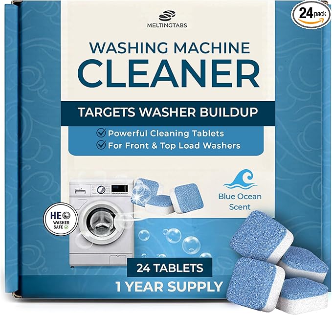 Washing Machine Cleaner Tablets – Deep Clean Washer Descale, Laundry Tub Cleaning Solution, Smell Fresh, Eliminates Buildup & Dirt, For Front & Top Load Washers, Easy-to-Use Tablets, 24 Pack