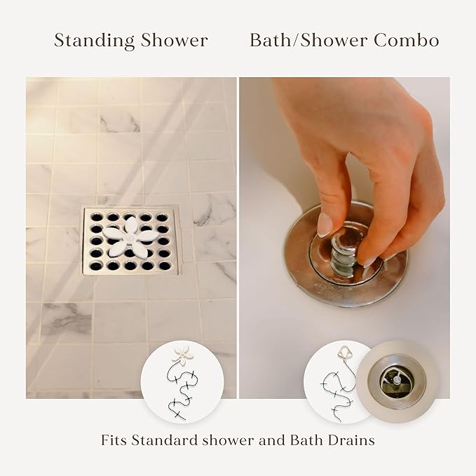 DrainWig Shower Drain Hair Catcher – Disposable White Ocean (2-Pack) – No-Touch Hair Removal for Flat Shower Drains – As Seen on Shark Tank
