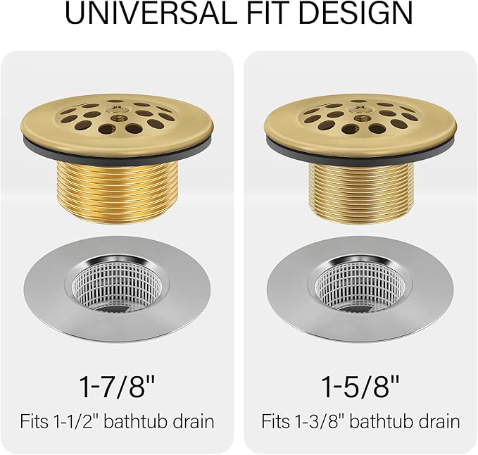 Gold Trip Lever Bathtub Drain Tub Trim Set with Trip Lever Overflow Face Plate and Strainer Bathroom Tub Drains Replacement Conversion Tub Drain Kit Assembly with Universal Fine & Coarse Thread