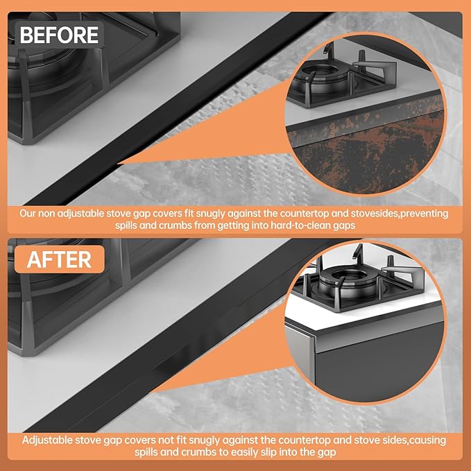 Stove Gap Covers 316 Stainless Steel,Stove Gap Filler,Heat-Resistant Oven Side Gap Filler,Between Stove and Counter Slide In Range Trim Kit for Kitchen,2 Pack (23.2” Shiny Black)