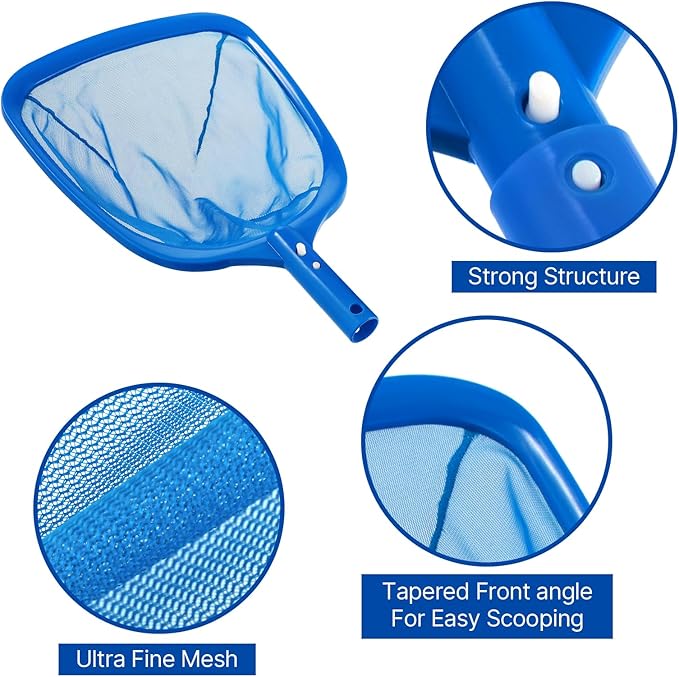 Pool Skimmer - Pool Net with 3 Section Pole, Pool Skimmer Net with Fine Mesh Net, Telescopic Aluminum Pole, Plastic Frame Ultra-fine Pool Skimmer for Ponds, Fish Tank, Hot Tub