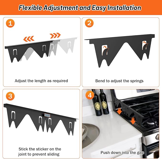 Stainless Steel Stove Gap Covers (2PCS),Stove Gap Filler,Range Trim Kit,Stove Gap Guard for Kitchen Oven Between Stovetop and Counter,Easy Clean Heat Resistant,Adjustable Length 13.8'' to 27.5'',Black