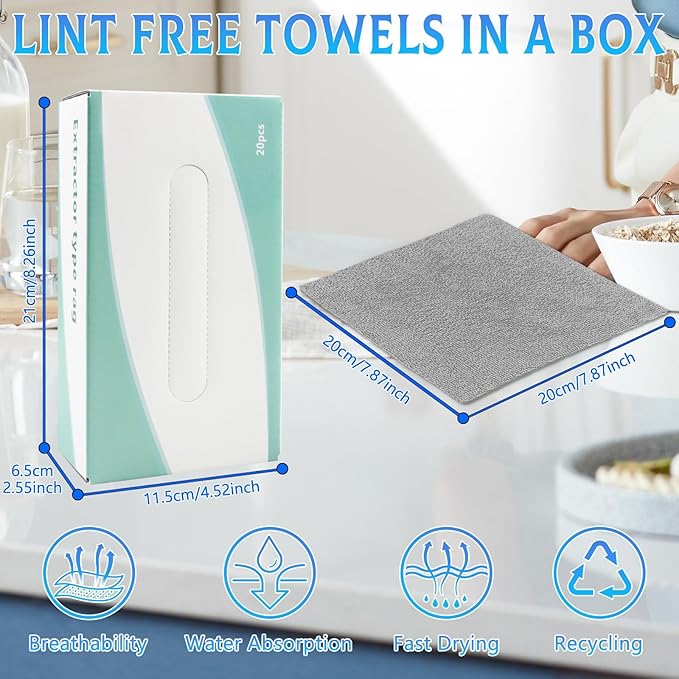 Microfiber Rags in A Box (2 Pack 40 Count) Cleaning Cloths Reusable Lint Free Towels Strong Water and Oil Absorption Microfiber Rags Wipes Purpose Towel for Home, Office