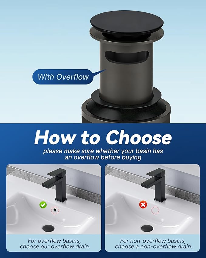ARCORA Bathroom Sink Drain Matte Black Pop Up Drain with Overflow Vanity Vessel Sink Clicker Drain Stopper