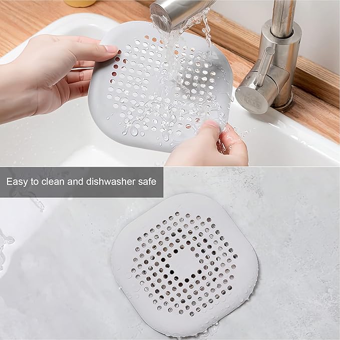 2 Pieces Shower Drain Hair Catcher Bathtub Stopper Home Drain Protectors Drain Cover with Sucker Water Trap Sink Cover for Bathroom Bathtub and Kitchen (Grey,Grey)