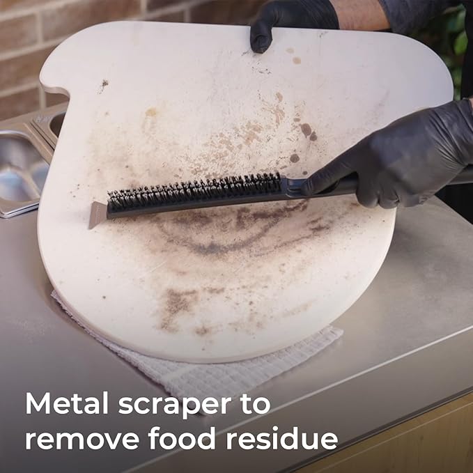 Everdure 2-in-1 Pizza Oven Brush and Scraper Tool - for Hard to Reach Areas and Keeping Your Oven Fresh and Clean - Nylon Bristles, Stainless Steel Spatula, Long Handle - Outdoor Pizza Oven Essential