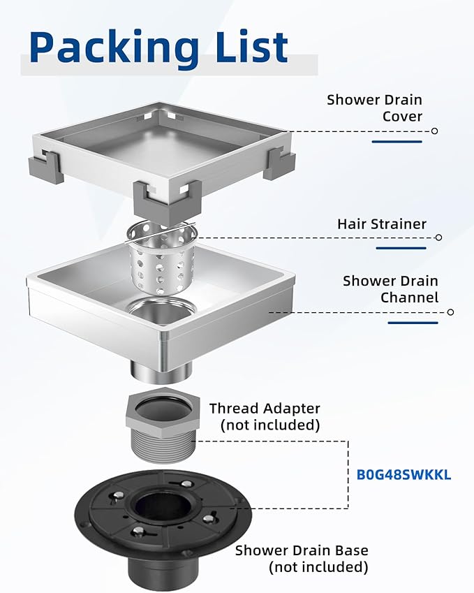 6 Inch Square Shower Drain, 2-in-1 Tiled Shower Drain - 304 Stainless Steel Square Shower Floor Drain for Bathroom, Brushed Nickel Drain Shower with Tile Insert Grate Removable, Hair Strainer