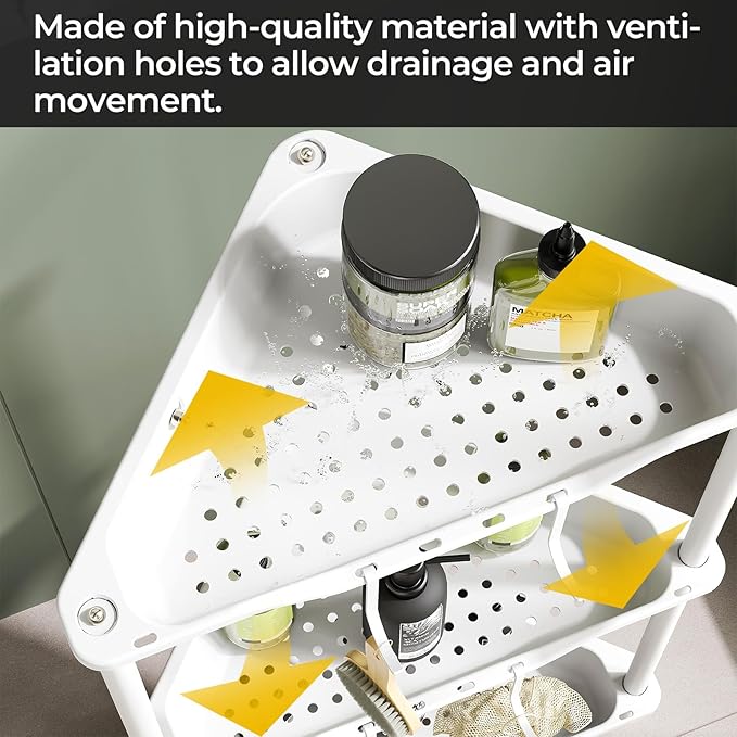 ODesign 4 Tier Corner Shower Caddy,Corner Shower Shelves for Living Room Bedroom Bathroom,Shower Table,Plastic Metal Splicing Ground Cabinet Storage Rack,10.8 x 10.8 x 44.6 inches White-Rustproof