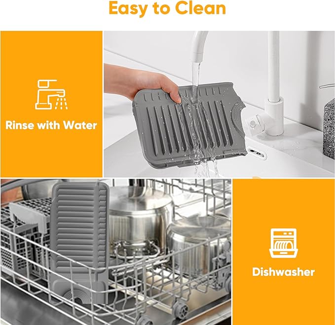 17.7'' Faucet Mat for Kitchen Sink Splash Guard[7° Slope Fast Self-draining][Snap Lock Fit] Folding Kitchen Sink Faucet Mat Splash Guard Kitchen Sink Area Water Splash Guard Behind Faucet Draining Mat