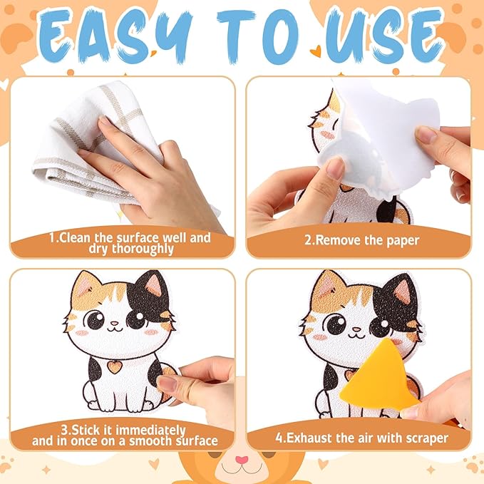 Yaomiao 24 Pcs Cat Non Slip Bathtub Stickers Shower Stickers Anti Slip Decal Threads Adhesive Appliques with Scraper Adhesive Decals for Safety Bathroom Tubs, Shower Floor, Stairs