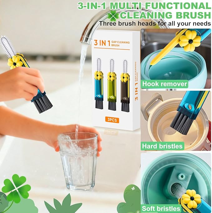 3 in 1 Cup Lid Cleaning Brush, Multifunctional Gap Cleaning Brush, Home Kitchen Crevice Brush, Portable Bottle Cleaner Brush for Cleaning Tight Spaces, Bottle Gaps, Travel Mug Caps(3 PCS)