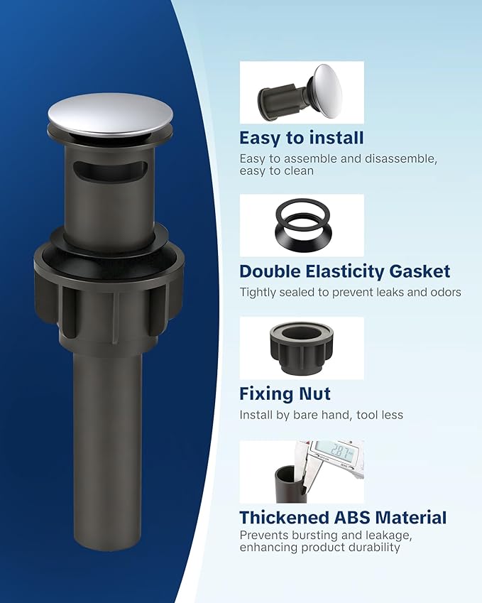 ARCORA Pop Up Sink Drain with Overflow, Chrome Bathroom Sink Drain, Pop Up Drain for Vessel Sink