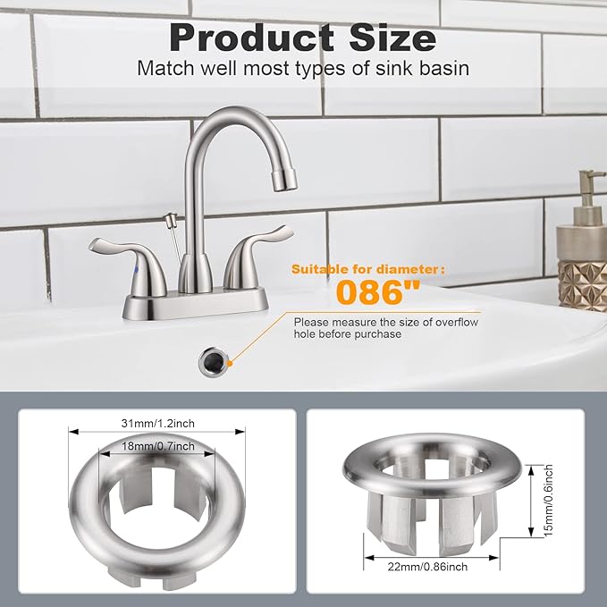 Sink Overflow Ring Brushed Nickel: ARCORA 2 Pack Bathroom Kitchen Sink Basin Trim Overflow Cover Hole Insert Cap