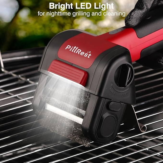 Electric Grill Brush, Cordless Rechargeable Grill Cleaner with LED Light - 950 RPM Spinning 304 Stainless Steel Head, Cool Fathers Day BBQ Accessories Gifts for Husband Dad Boyfriend Son or Brother