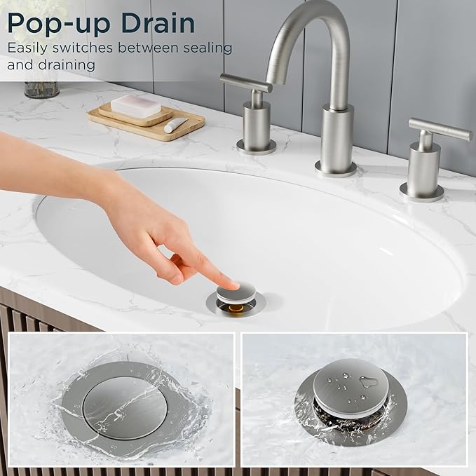 FORIOUS Bathroom Sink Drain Without Overflow, Pop-up Drain Assembly with Detachable Basket Stopper, Anti-Explosion and Anti-Clogging Drain Strainer, 304 Stainless Steel,Brushed Nickel