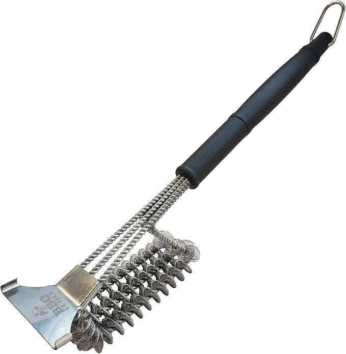 BBQ Butler Bristle Free Grill Brush - 360 Degree Grate Scraper - Safe BBQ Cleaning Grill Brush - Stainless Steel - Grilling Accessories - Gas - Charcoal - Porcelain - Ceramic - BBQ Cleaner