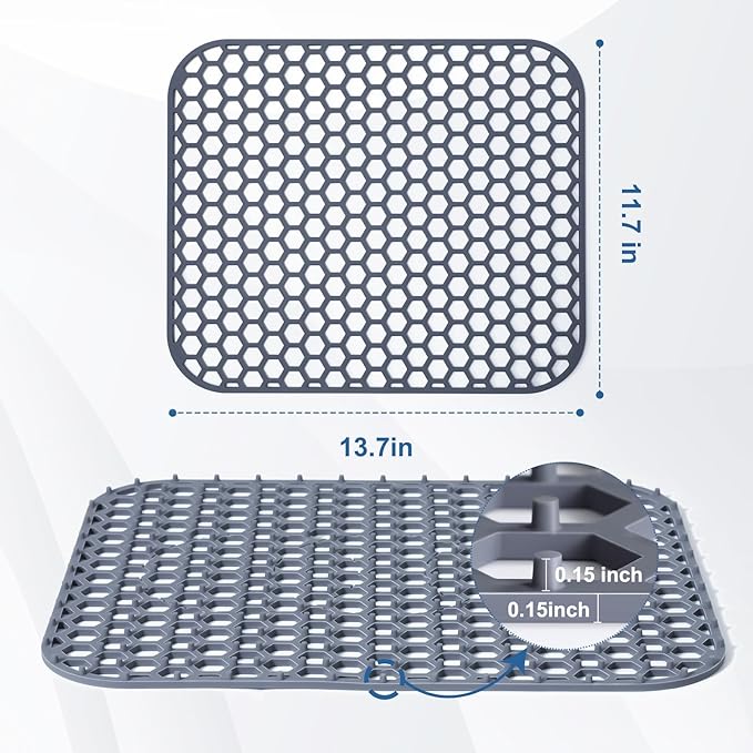 Silicone Kitchen Sink Protector Mat 13.7"x 11.7" - Kitchen Sink Grid Accessory, Non-Slip Heat Resistant Grid Dry Mat for Bottom of Porcelain Stainless Steel, Dishwasher Safe
