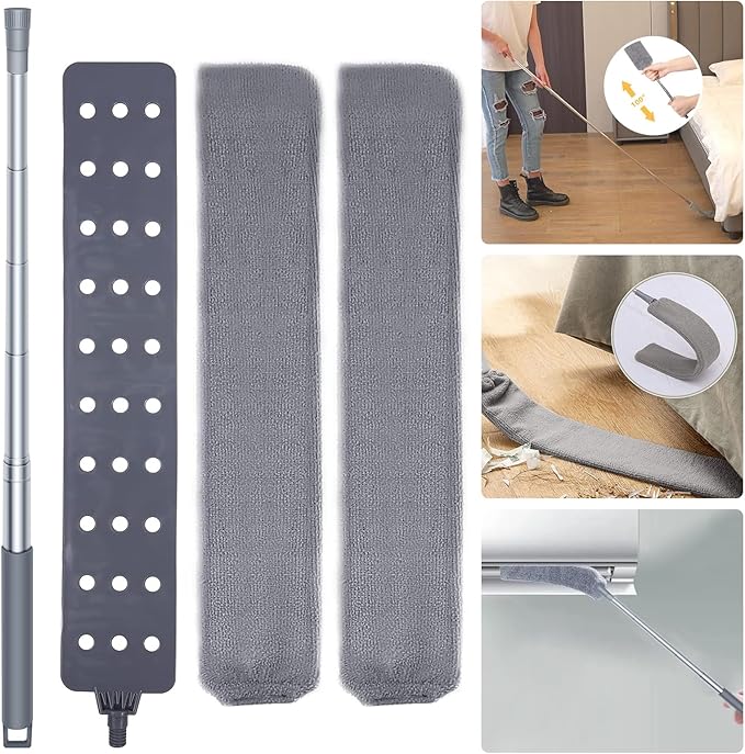Retractable Gap Dust Cleaner Cleaning Tools with 2 Microfiber Dusting Cloths Long Handle 55inches Washable and Retractable Duster Brush for Cleaning Under Appliances Furniture Couch Fridge