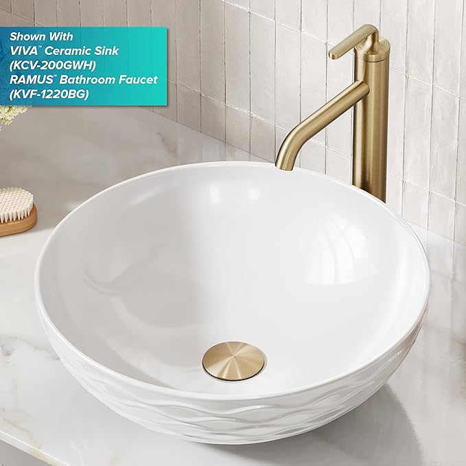 KRAUS Bathroom Sink Pop-Up Drain Assembly in Brushed Gold for Vessel Sinks and Sinks without Overflow, with Extended Thread for Thicker Countertops, PU-L10BG