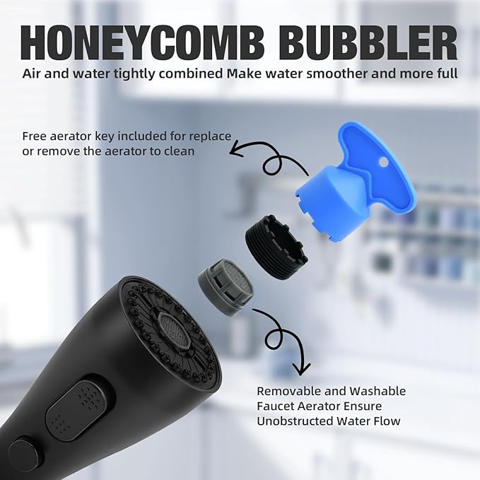 Kitchen Faucet Head Replacement, 3-Function Pull Down Spray Head with 9 Adapters, Sink Faucet Spray Head Compatible with Moen, Delta, American Standard Faucet, etc, Matte Black
