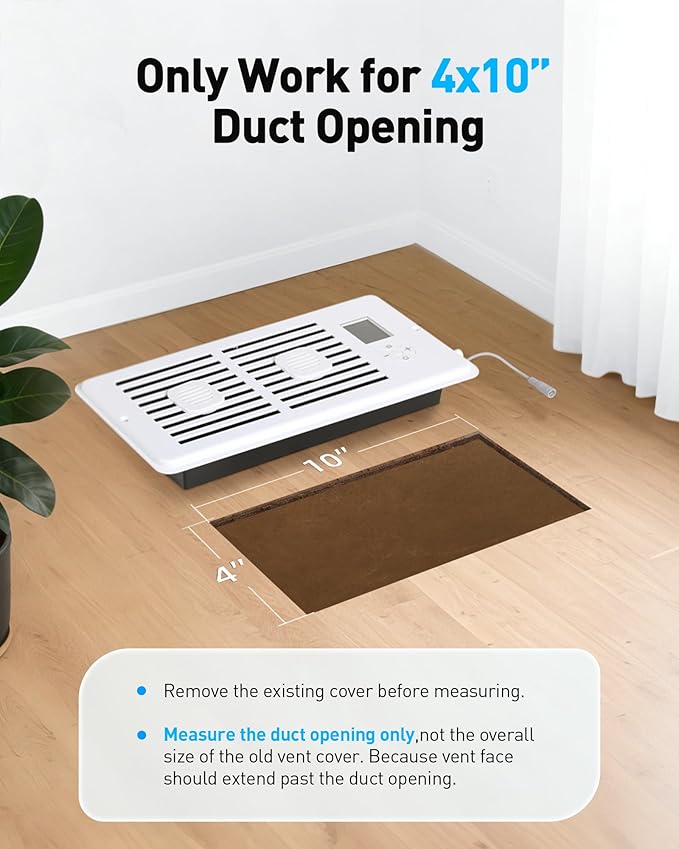 AGPTEK Register Booster Fan for 4 x 12 Register Holes, Quiet Air Vent Fans with 10-Speed, Intelligent Thermostat & Remote Control, Heating Cooling AC Vent Fan for Room Wall Floor Ceiling