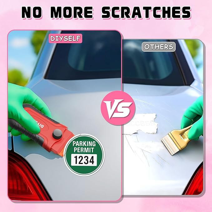 DIYSELF 2 Pcs Plastic Razor Blade Scraper with 10 Pcs Blades, Plastic Scraper Tool for Adhesive Remover, Scrapers for Cleaning Stickers, Decals, Glass, Windows, Car, No Scratches (Red)