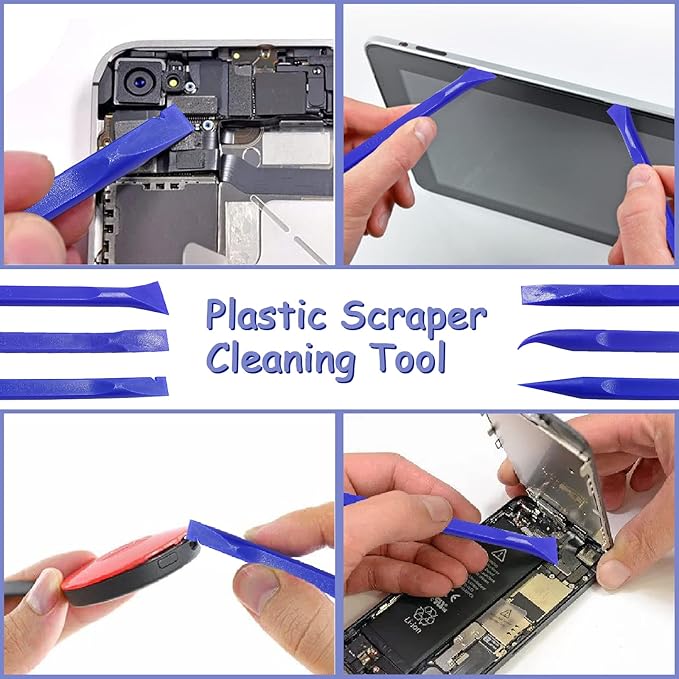 9Pcs Carbon Fiber Scraper Cleaning Tool Non-Scratch Plastic Multi-Purpose Stiff Scraper Pen-Shaped Scraper Tool for Paint, Stickers Label, Food, Tight Spaces, Crevices, Kitchen (Blue)
