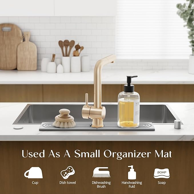 Faucet Mat for Kitchen Sink - Diatomaceous Earth Faucet Splash Guard, Fast Drying Sink Protector - Water Absorbing Stone for Bathroom Sink (Grey, 19.5'' x 3.9'')