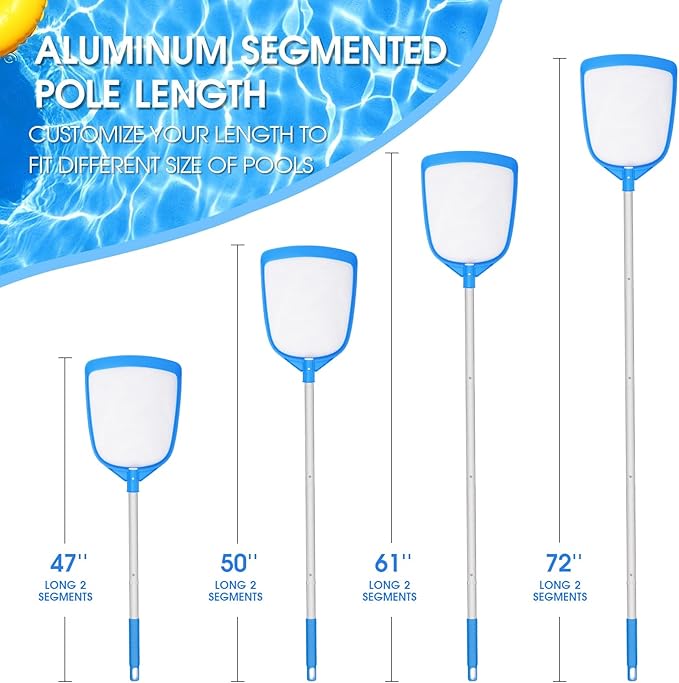 TidyMister Pool Leaf Skimmer Net Ultra Fine Mesh with Aluminum Poles 5 Sections 6 Feet Swimming Pool Cleaning Net Leaf Catcher for Above Ground Pools Inground Pools