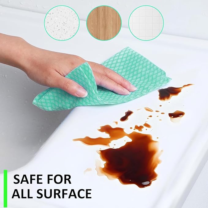 Disposable Dish Cloths Heavy Duty Disposable Cleaning Cloths for Kitchen Multi-Purpose Green Dish Rags 100 Count/Pack