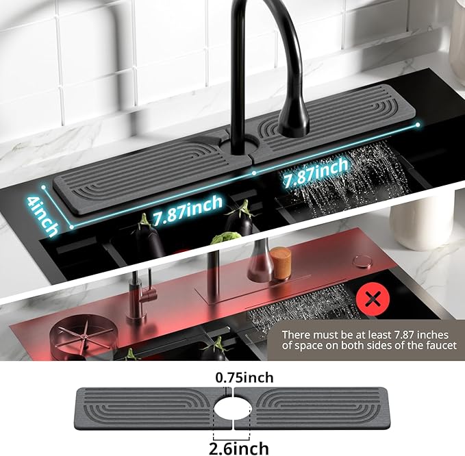 Faucet Mat for Kitchen Sink - 15.8" Quick Drying Sink Splash Guard - Water Absorbent Diatomaceous Tray Mats for Bathroom - Dark Gray
