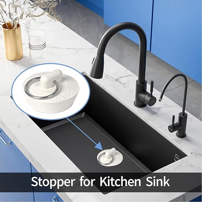 6 Sizes of Sink Stoppers, Bathtub Drain Stopper with Ring Suitable, Rubber Sink Drain for Kitchen, Bathroom and Laundry Sink, Bathtub Accessories