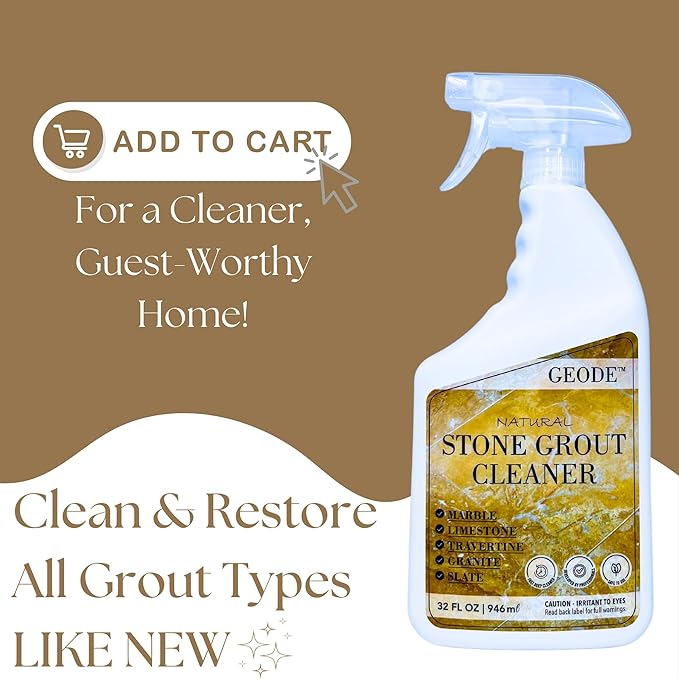 GEODE Natural Stone Grout Cleaner for tile floors - non-damaging, deep cleaner safe for Marble, Limestone, Travertine, Ceramic - Industrial Strength Tile, Stain Remover, Powerful Formula (32 oz.)