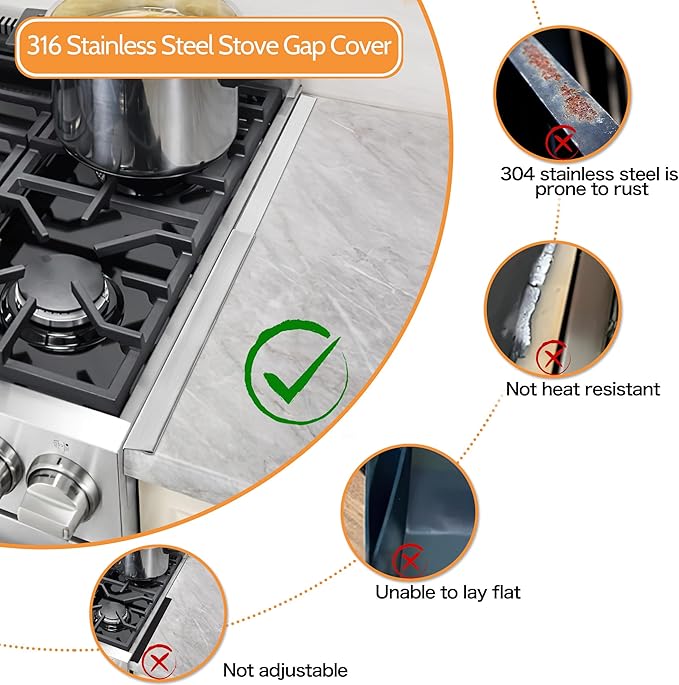 Stove Gap Covers Stainless Steel (2 Pack),Stove Gap Filler,Range Trim Kit,Oven Gap Filler,Heat Resistant and Easy Retractable Length 13.8" to 27.5",Width 0.79",Silver