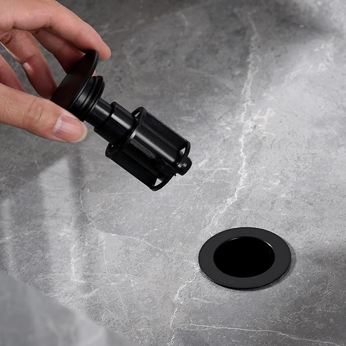 Bathroom Vessel Sink Drain with Overflow - 1 3/4 Inch Bathroom Sink Stopper, Push and Seal Pop up Sink Drains, Bathroom Sink Vanity Assembly with Strainer, Anti Clogging, Black