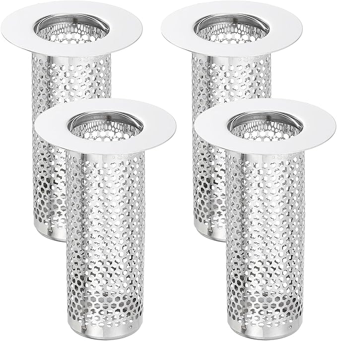 uxcell 4 Pack Shower Drain Strainer, 3.2" x 2" 304 Stainless Steel Floor Drain Strainer Deep Sink Hair Catcher for Kitchen Bathroom Balcony Floor Drain, Fit Hole Size from 1.1" to 2"