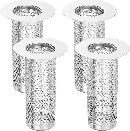 uxcell 4 Pack Shower Drain Strainer, 3.2" x 2" 304 Stainless Steel Floor Drain Strainer Deep Sink Hair Catcher for Kitchen Bathroom Balcony Floor Drain, Fit Hole Size from 1.1" to 2"