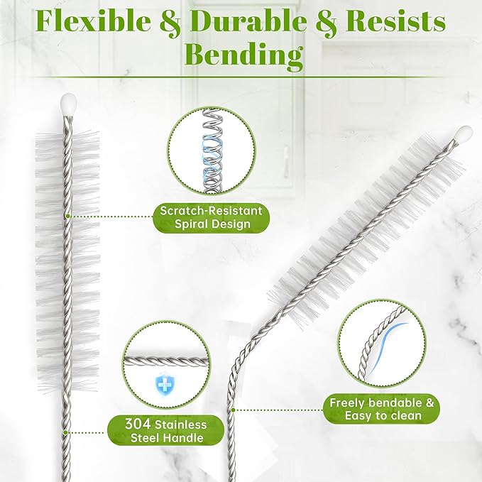 Straw Cleaner Brush Set, 10 Pieces 10 Inch Stainless Steel Handle Straw Brush Set, Extra Long Straw Brush for Tumbler, Sippy Cup, Water Bottle and Tubes