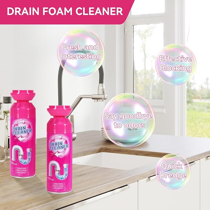 Foaming Drain Cleaner, Sink Cleaner and Deodorizer, Drain Clog Remover for Kitchen Sinks, Tubs, Shower Drains (1 Pcs)