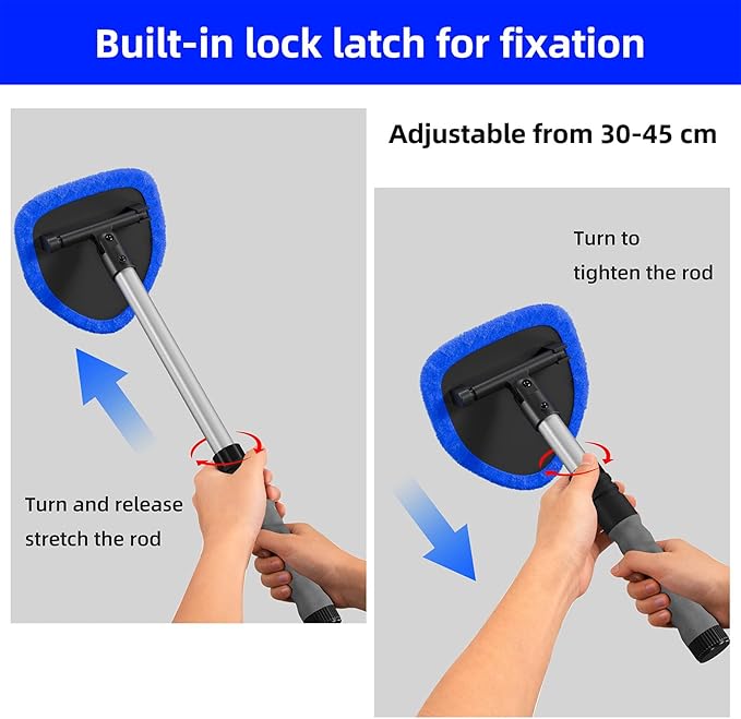 Windshield Cleaner Tool with Extendable Aluminum Handle (Up to 19.7"), Streak-Free Auto Glass Cleaning Kit with 4 Thick Microfiber Pads & Spray Bottle, Inside Window Defogger Accessories