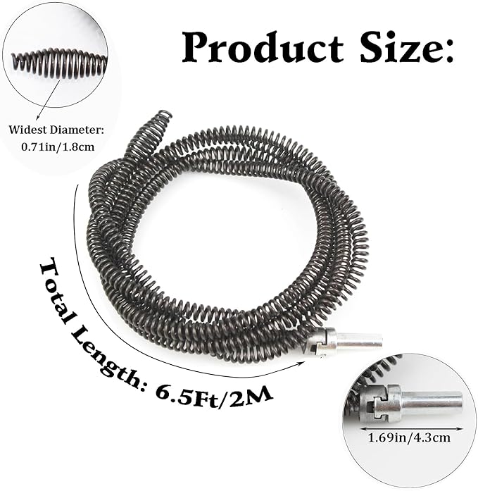 YankMooM Drain Snake for Drill 6.5Ft Drain Clog Remover with Drill Connector Flexible Drill Drain Snake Cable for Kitchen, Bathroom Sink and Toilet