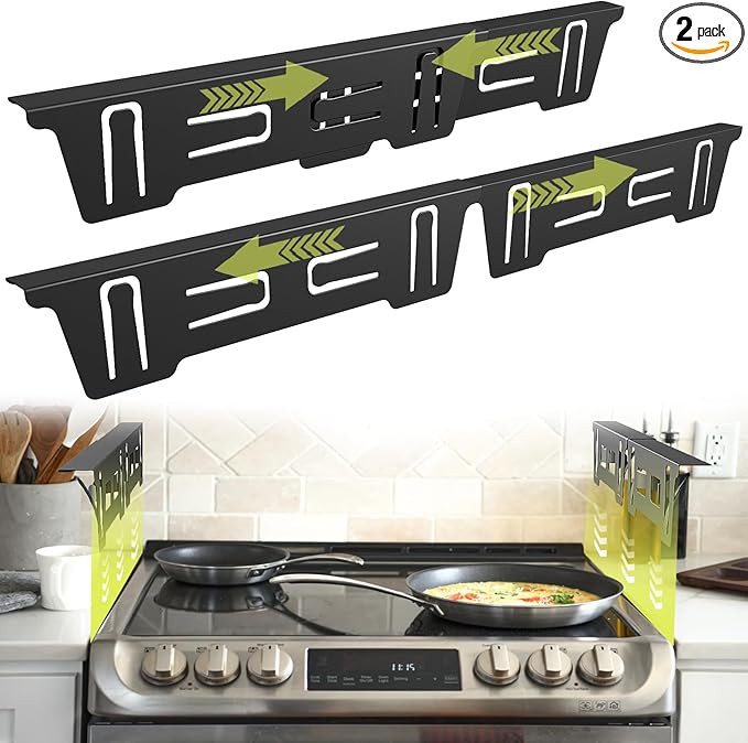 Stove Gap Covers Stainless Steel, Stove Gap Filler Range Trim Kit, Oven Gap Filler for Stove and Counter, Heat-Resistant Stove Gap Guards, Easy Retractable Length 13.8" to 27.6", Width 1", Black(2PCS)