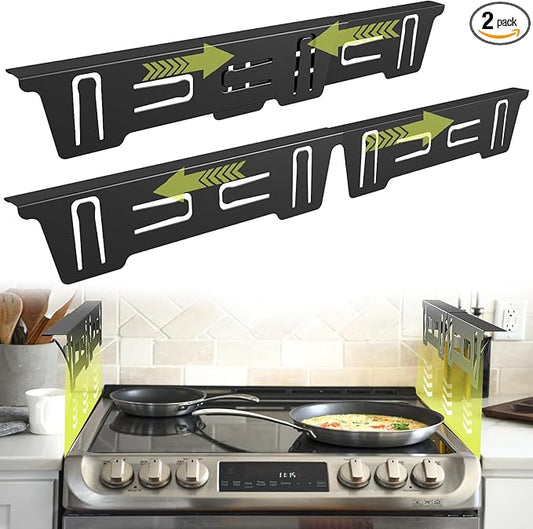 Stove Gap Covers Stainless Steel, Stove Gap Filler Range Trim Kit, Oven Gap Filler for Stove and Counter, Heat-Resistant Stove Gap Guards, Easy Retractable Length 13.8" to 27.6", Width 1", Black(2PCS)