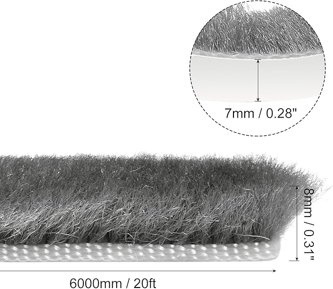 uxcell Weather Stripping Brush, 20ft L x 0.3" W x 0.3" H Self-Adhesive Seal Weatherstrip Sweep Brush Gray for Door Window