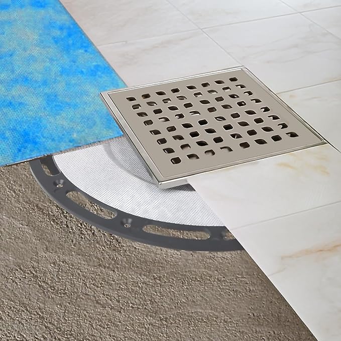 4-Inch Square Shower Drain with Bonding Flange - Durable Stainless Steel Shower Drain Flange Kit for Quick Drainage, Easy Installation, Ideal for Bathroom & Wet Area Renovations